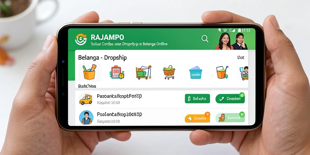 Tampilan antarmuka aplikasi RAJAMPO yang memudahkan belanja dropship.