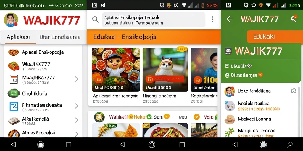 Screenshot antarmuka aplikasi WAJIK777 yang menampilkan akses ensiklopedia yang mudah.