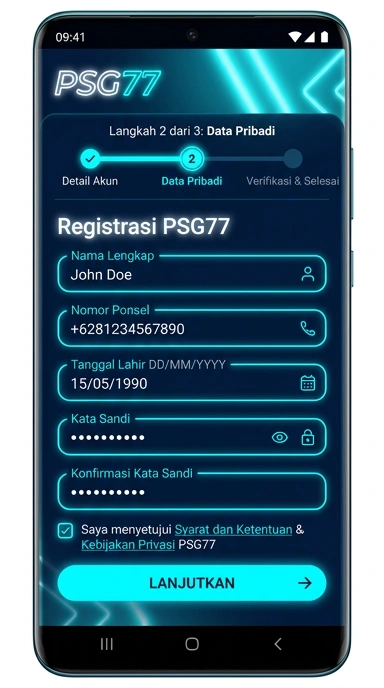 Tampilan halaman daftar psg77