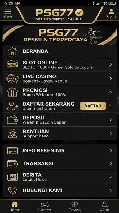 Tampilan kanal resmi psg77